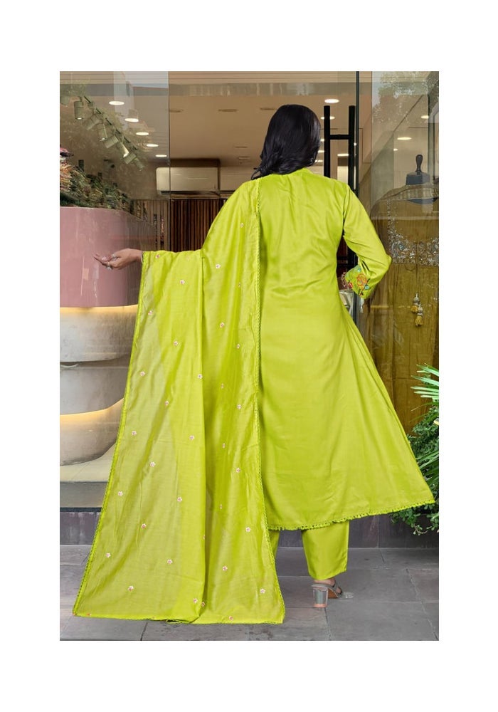 Malishka Export Chanderi Silk Embroidery Kurta Pant Set for Women - Image 2